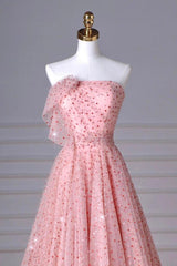 A Line Prom Dress Pink Tulle Long Formal Gown Evening Dress