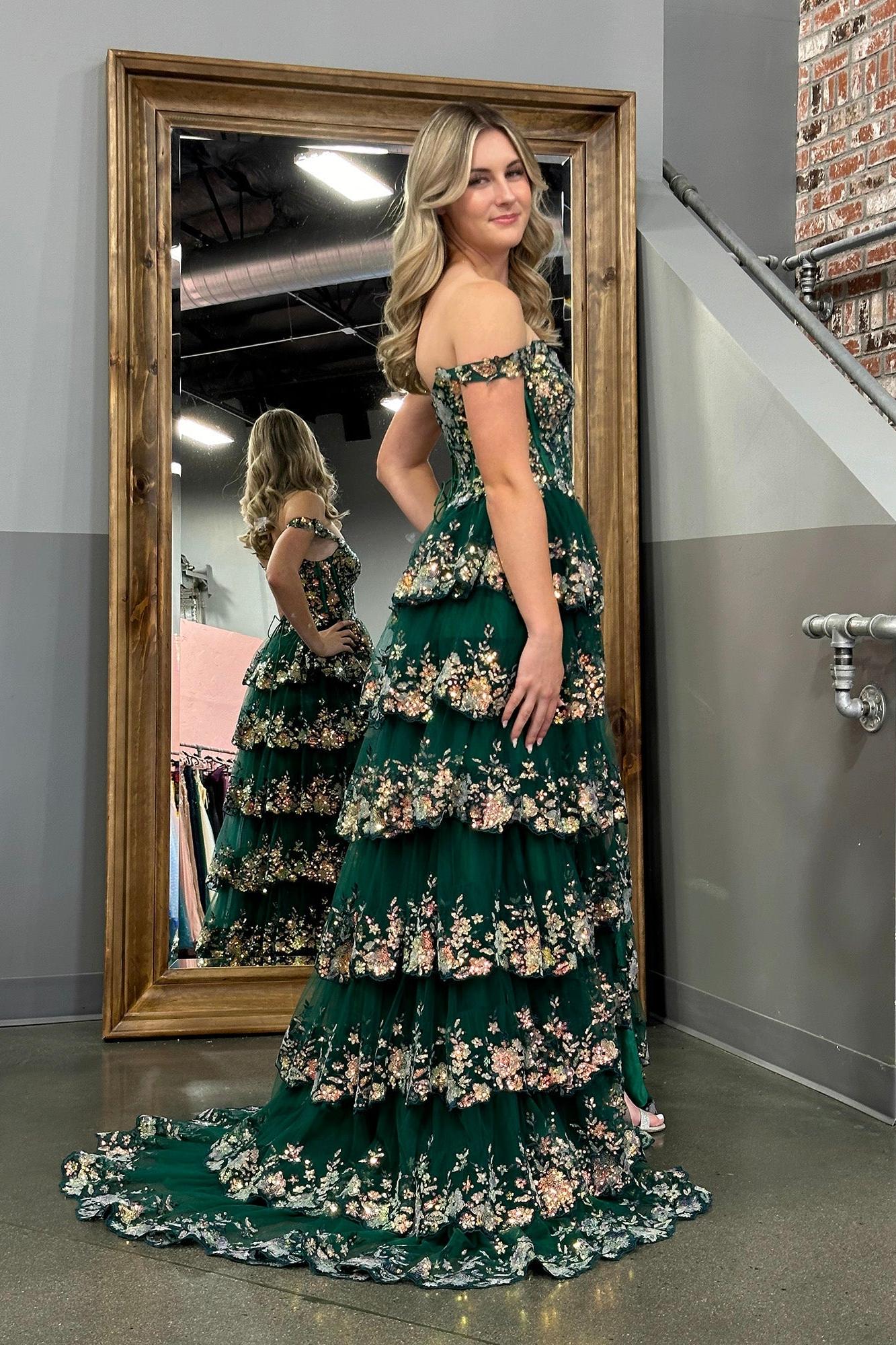 A Line Prom Dress Princess Off the Shoulder Corset with Lace Evening Dress