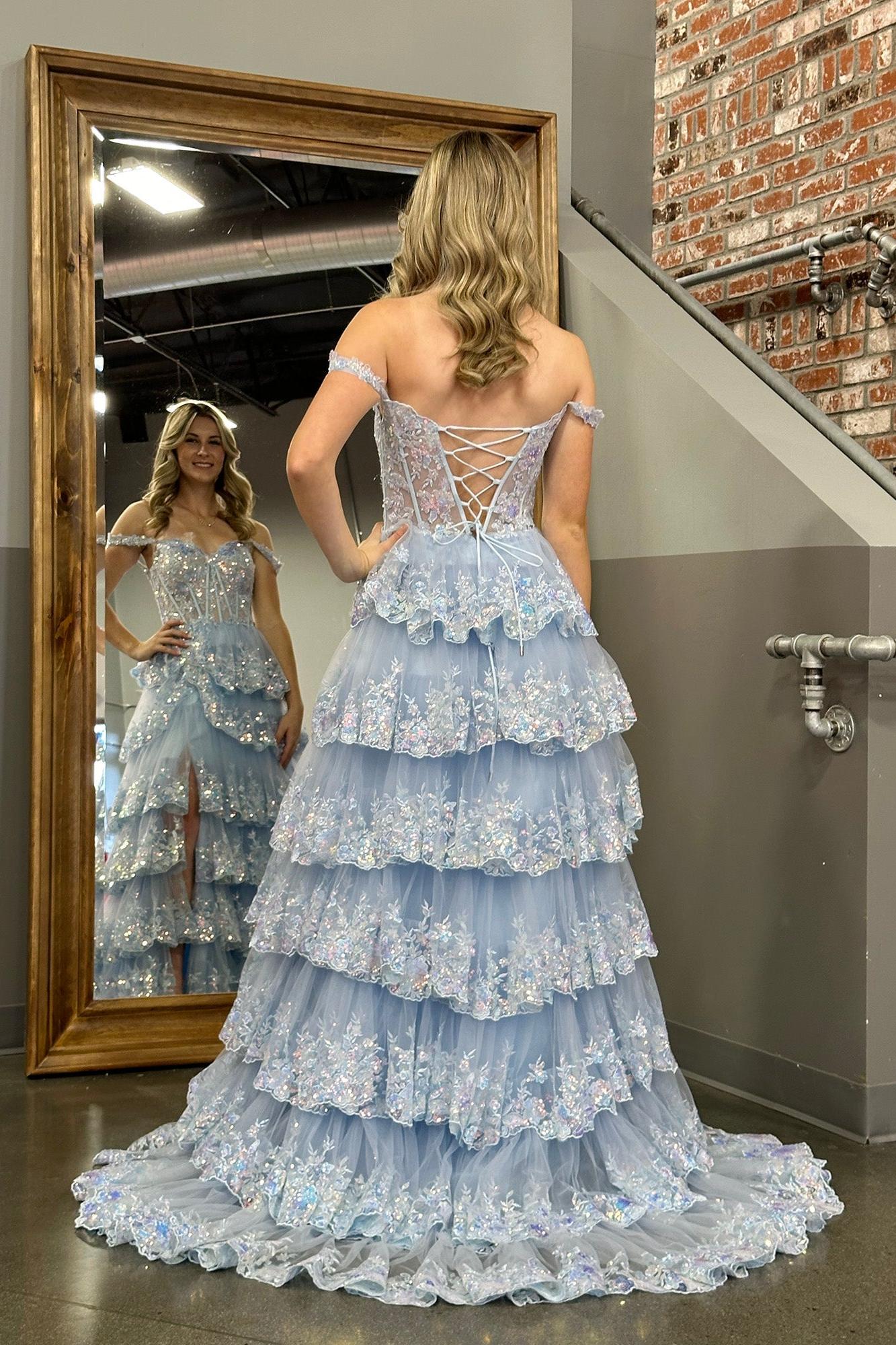 A Line Prom Dress Princess Off the Shoulder Corset with Lace Evening Dress