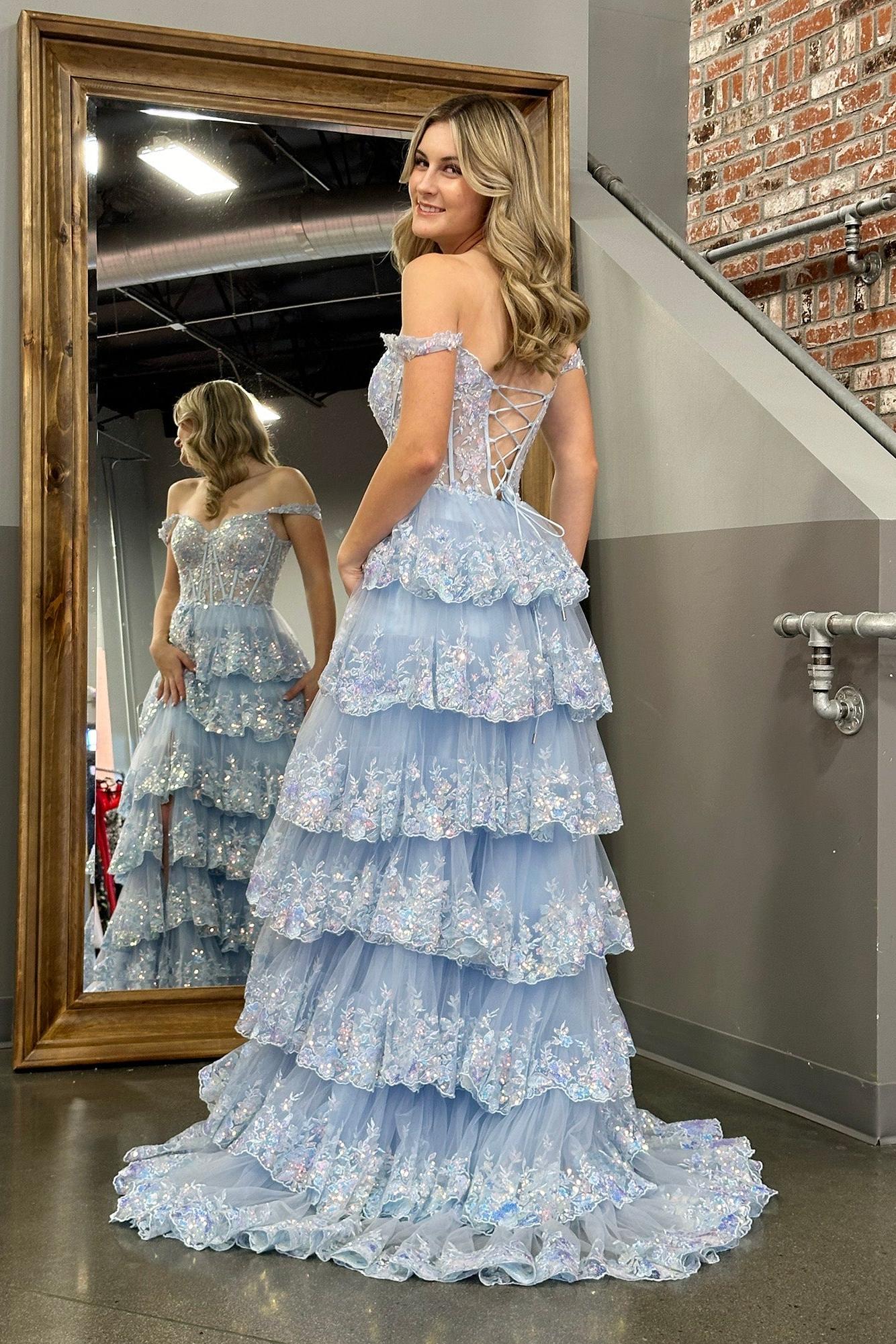 A Line Prom Dress Princess Off the Shoulder Corset with Lace Evening Dress