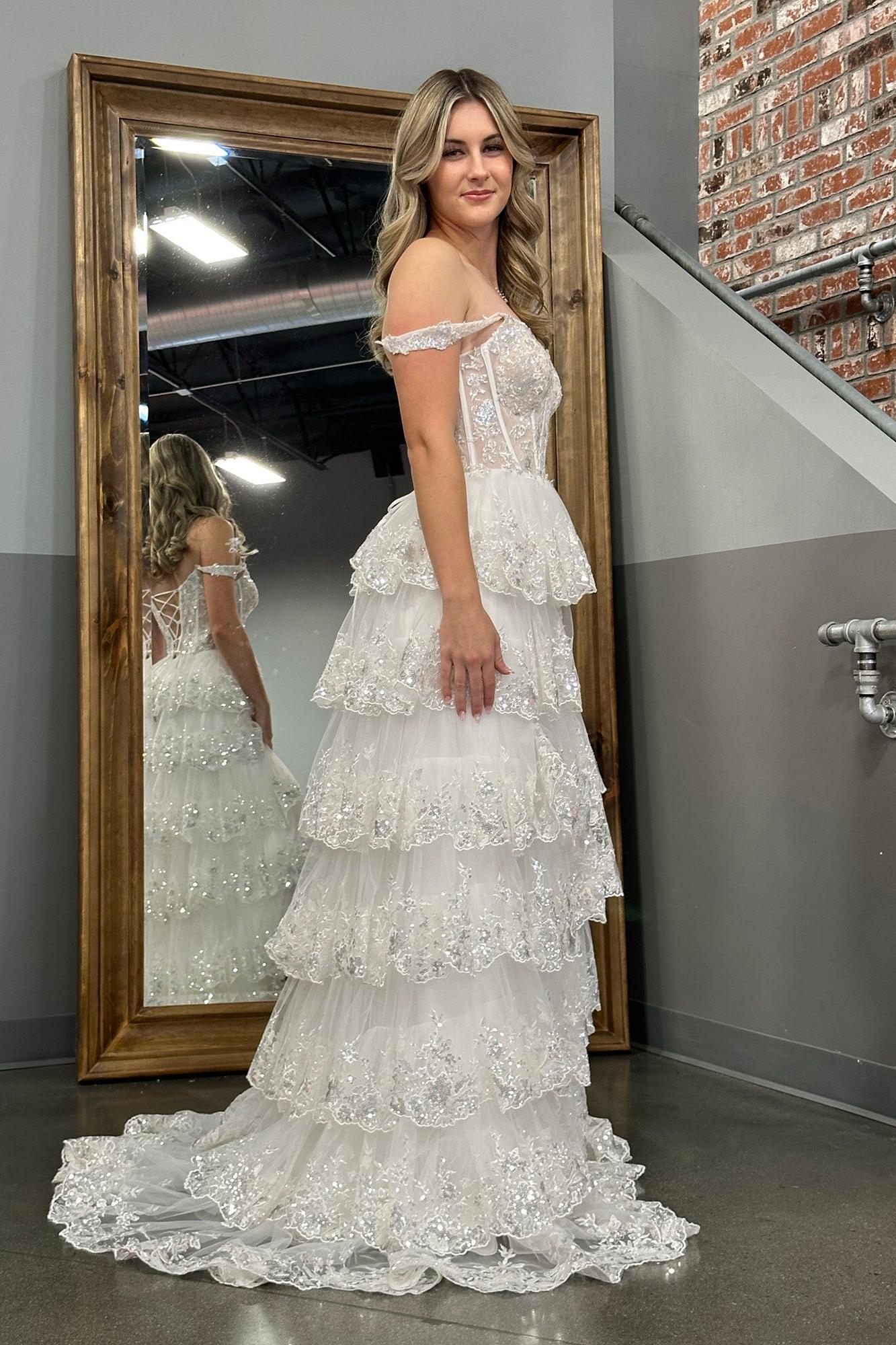 A Line Prom Dress Princess Off the Shoulder Corset with Lace Evening Dress