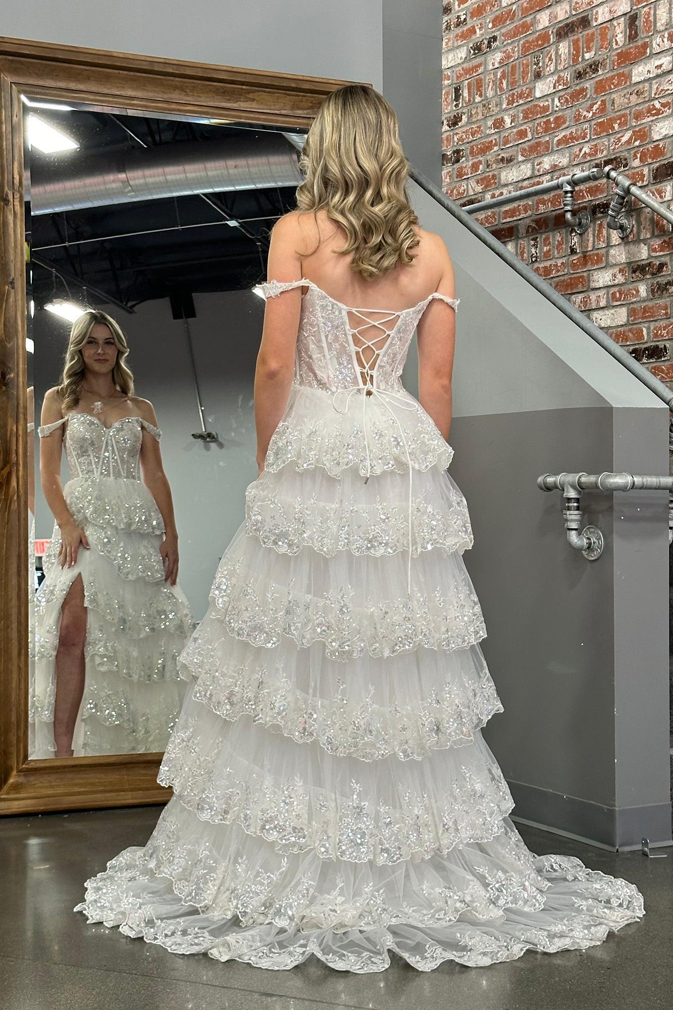 A Line Prom Dress Princess Off the Shoulder Corset with Lace Evening Dress