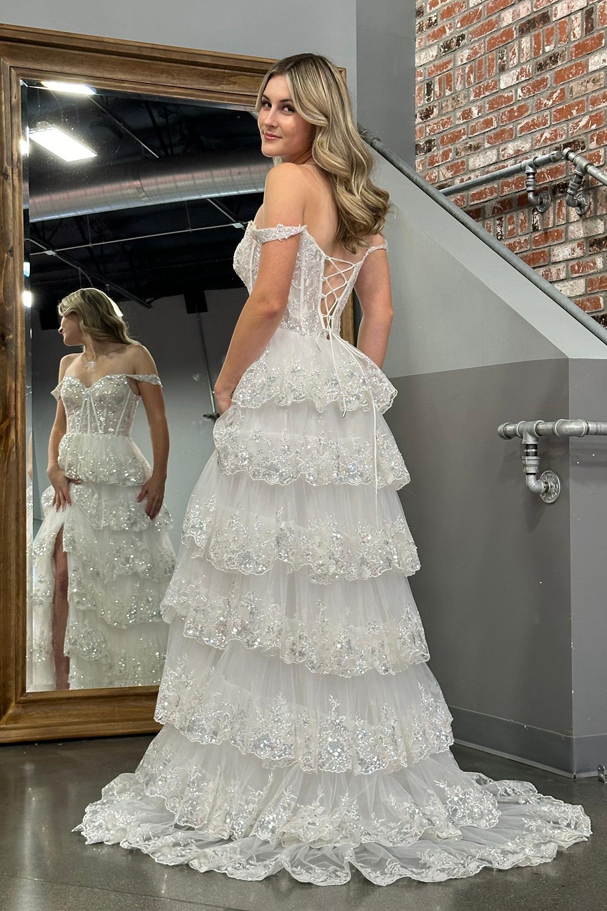 A Line Prom Dress Princess Off the Shoulder Corset with Lace Evening Dress