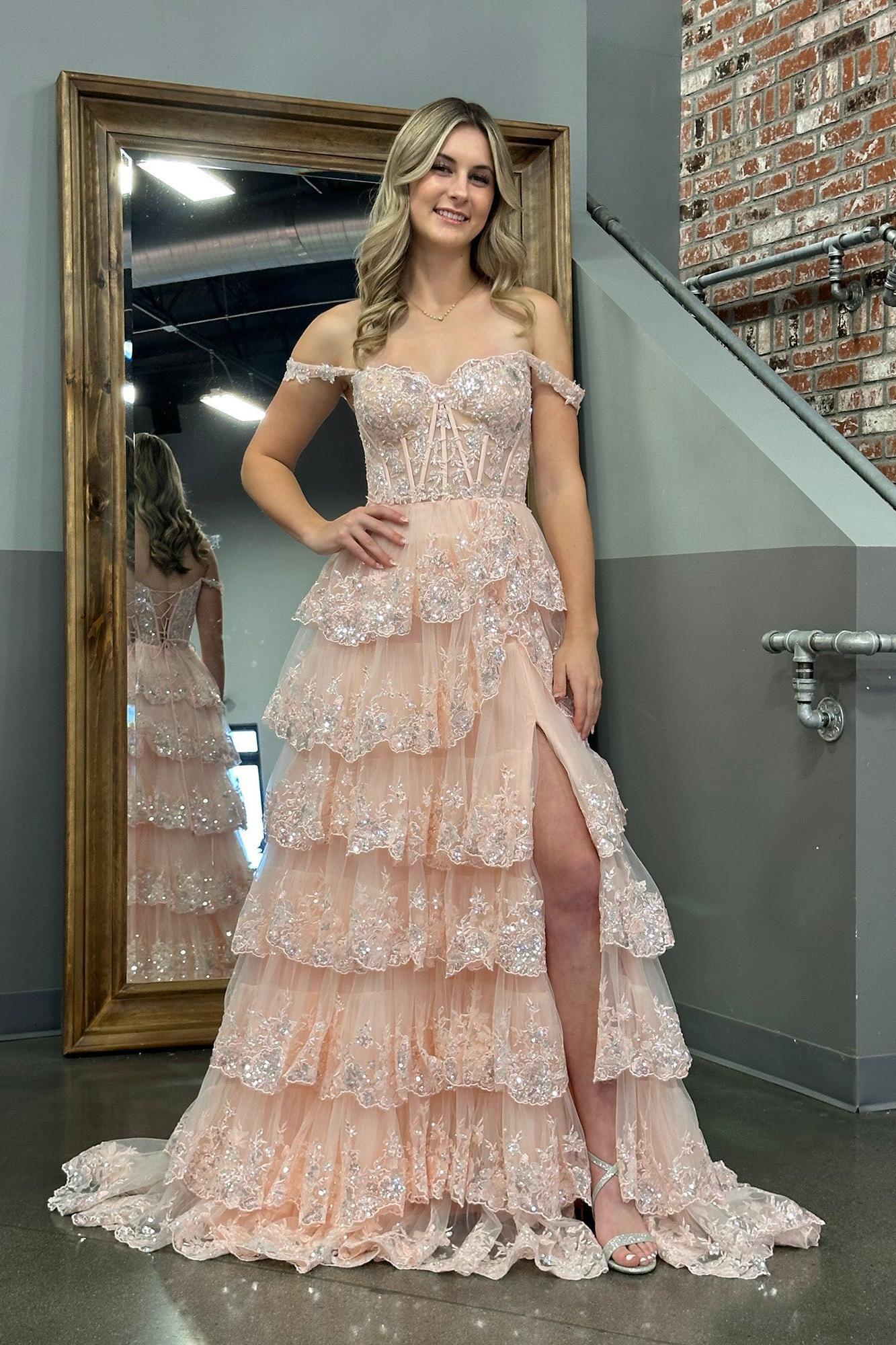 A Line Prom Dress Princess Off the Shoulder Corset with Lace Evening Dress