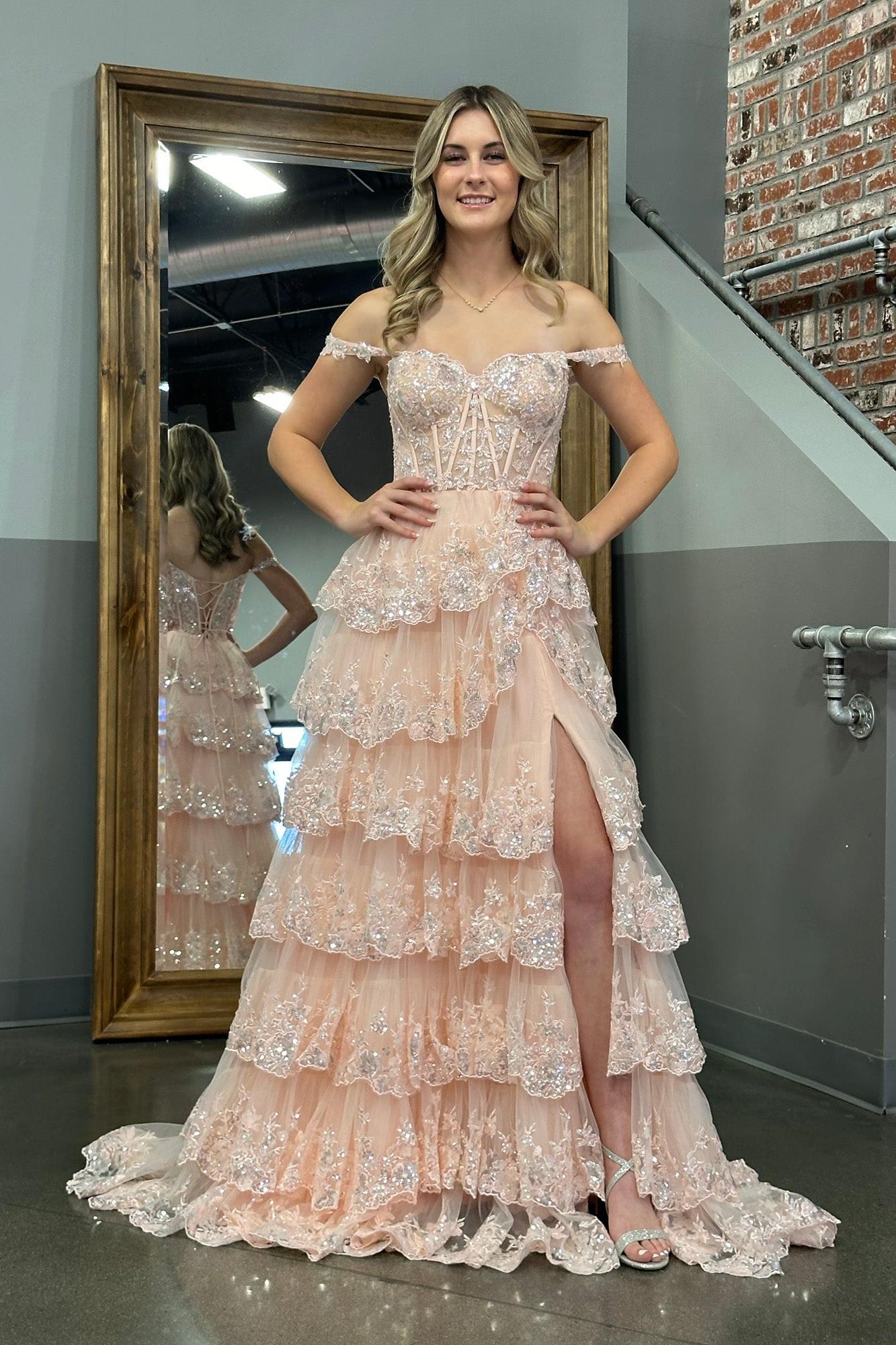 A Line Prom Dress Princess Off the Shoulder Corset with Lace Evening Dress