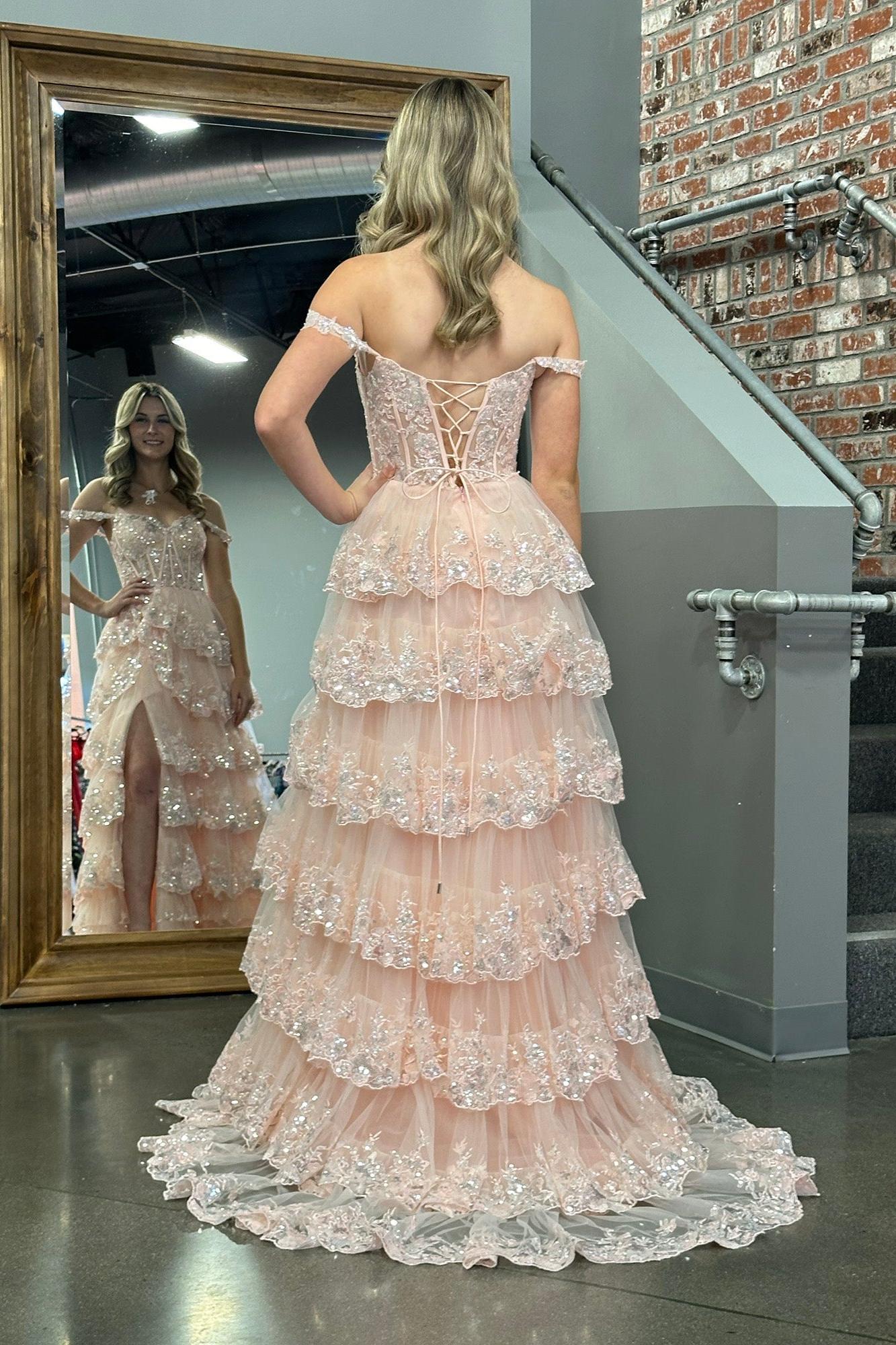 A Line Prom Dress Princess Off the Shoulder Corset with Lace Evening Dress