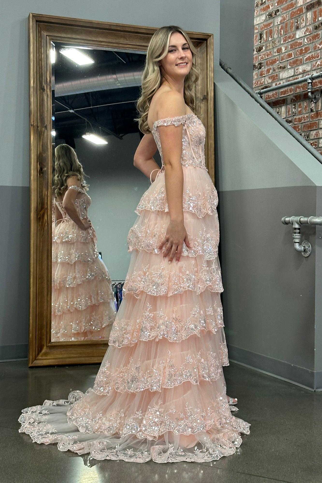 A Line Prom Dress Princess Off the Shoulder Corset with Lace Evening Dress