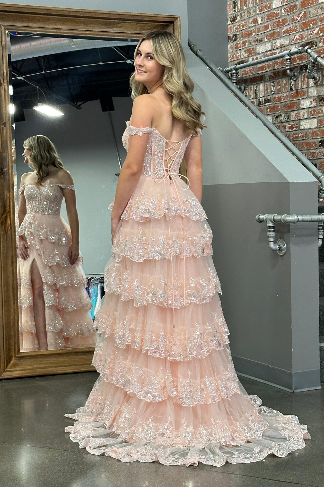 A Line Prom Dress Princess Off the Shoulder Corset with Lace Evening Dress