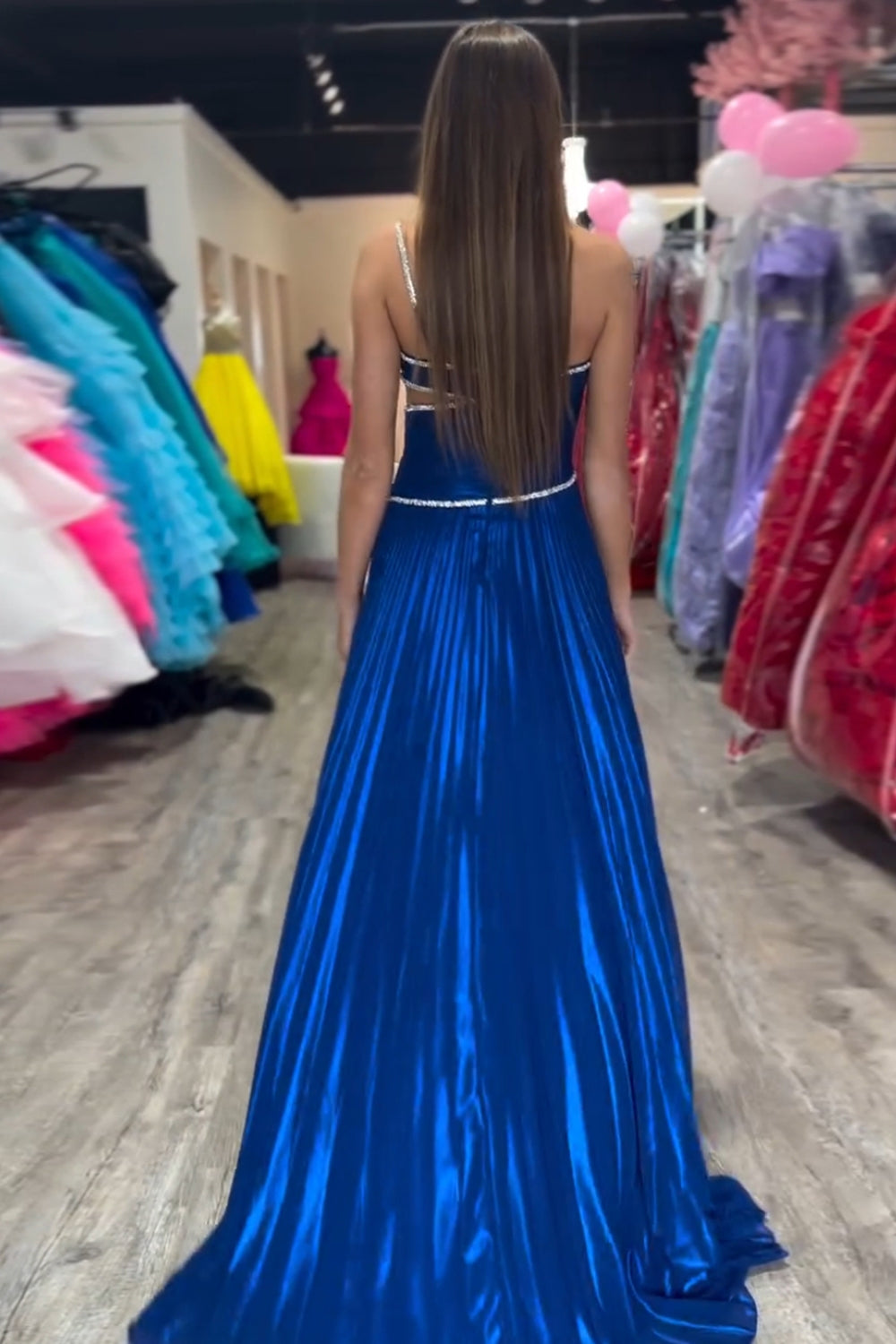 A-Line Prom Dress Royal Blue One Shoulder Long Evening Dress with Slit