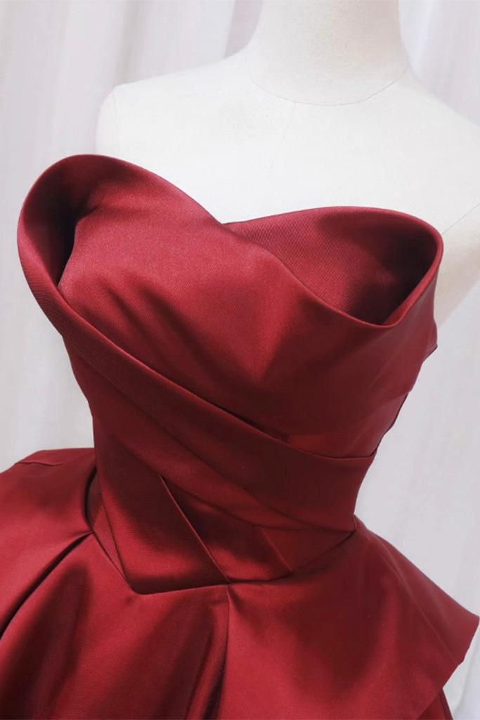 A Line Prom Dress Satin Burgundy Long Formal Gown Evening Dress