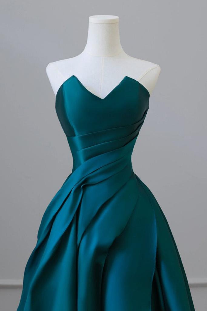 A Line Prom Dress Satin Green Long Formal Dress Evening Dress