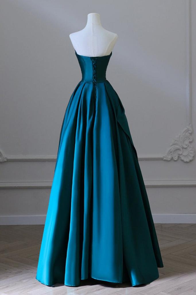 A Line Prom Dress Satin Green Long Formal Dress Evening Dress