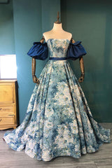 A Line Prom Dress Satin Long Blue Evening Dress