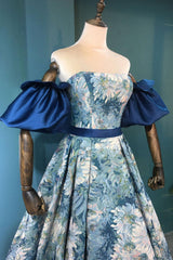 A Line Prom Dress Satin Long Blue Evening Dress