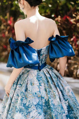 A Line Prom Dress Satin Long Blue Evening Dress