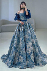 A Line Prom Dress Satin Long Blue Evening Dress