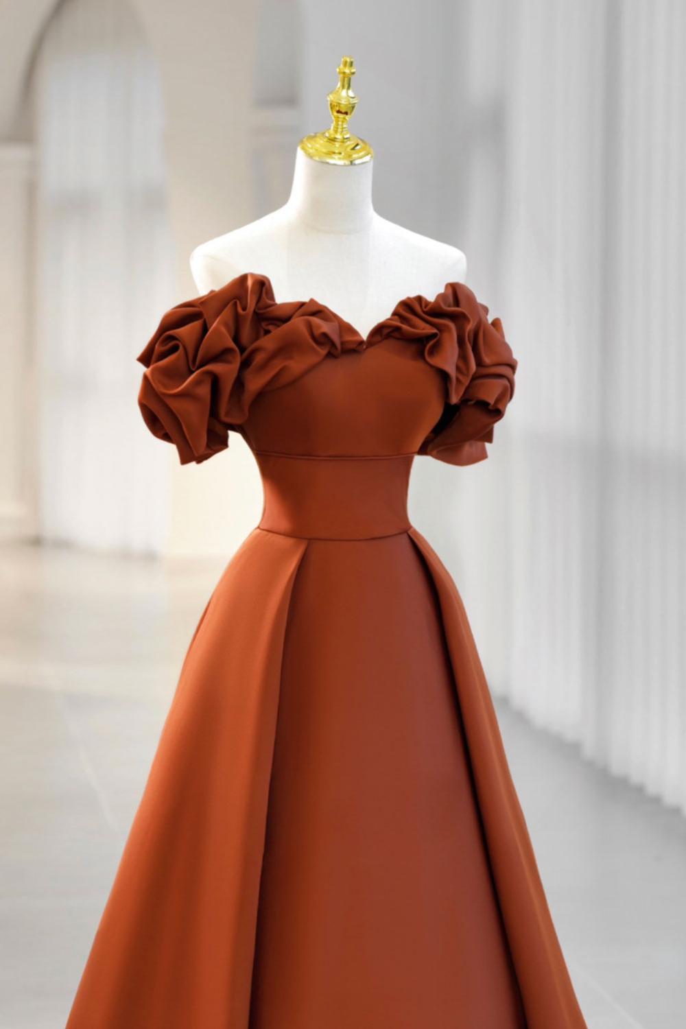 A Line Prom Dress Satin Orange Long Formal Evening Dress