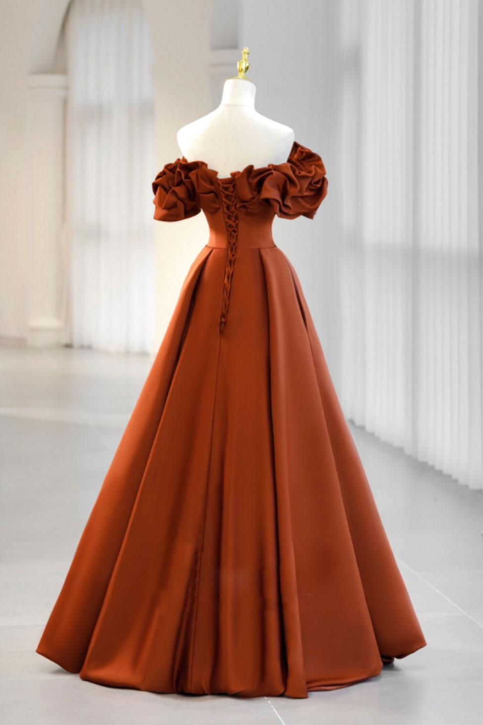 A Line Prom Dress Satin Orange Long Formal Evening Dress