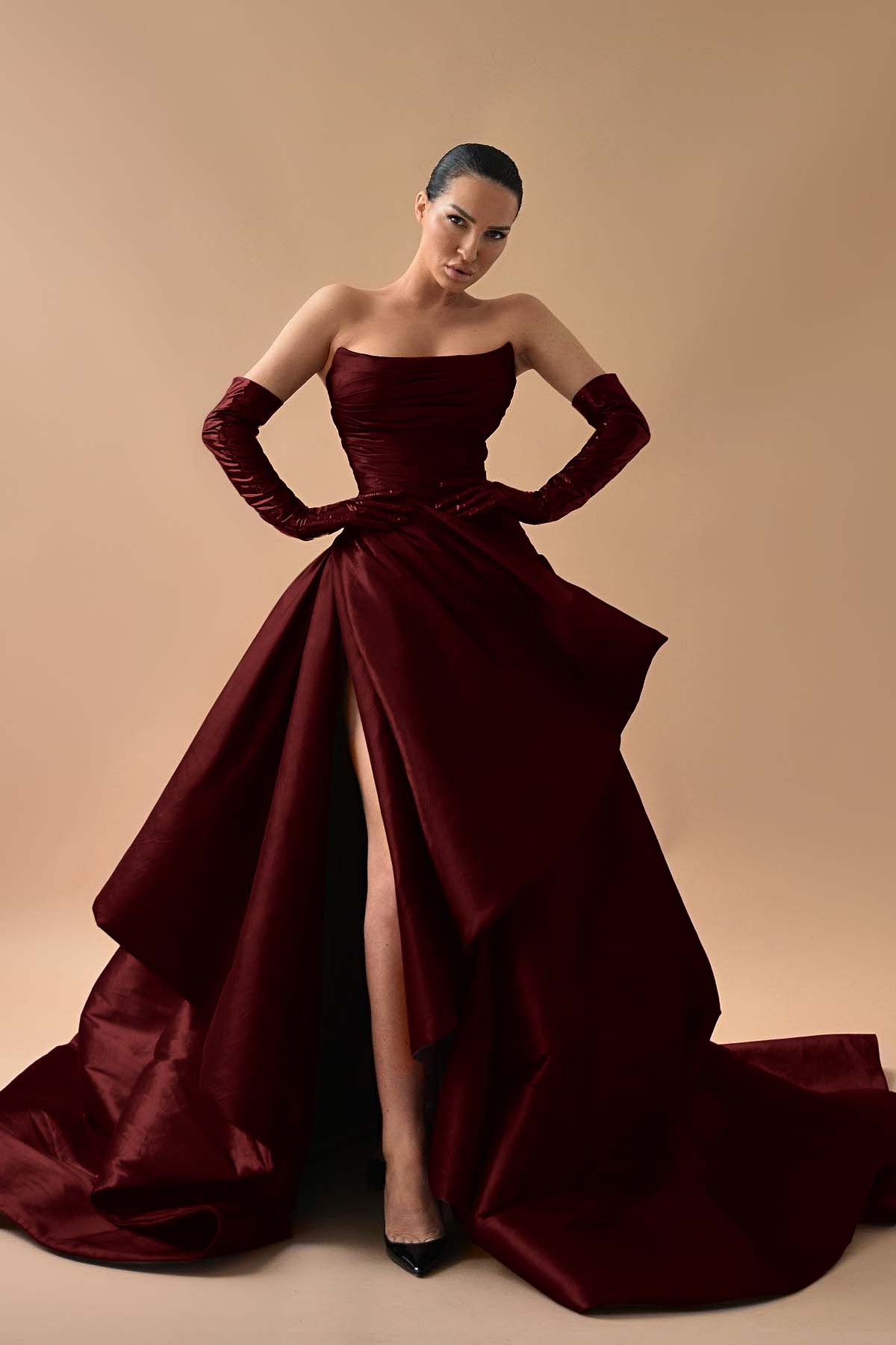 A Line Prom Dress Sleeveless Satin Strapless Formal Dress