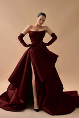 A Line Prom Dress Sleeveless Satin Strapless Formal Dress