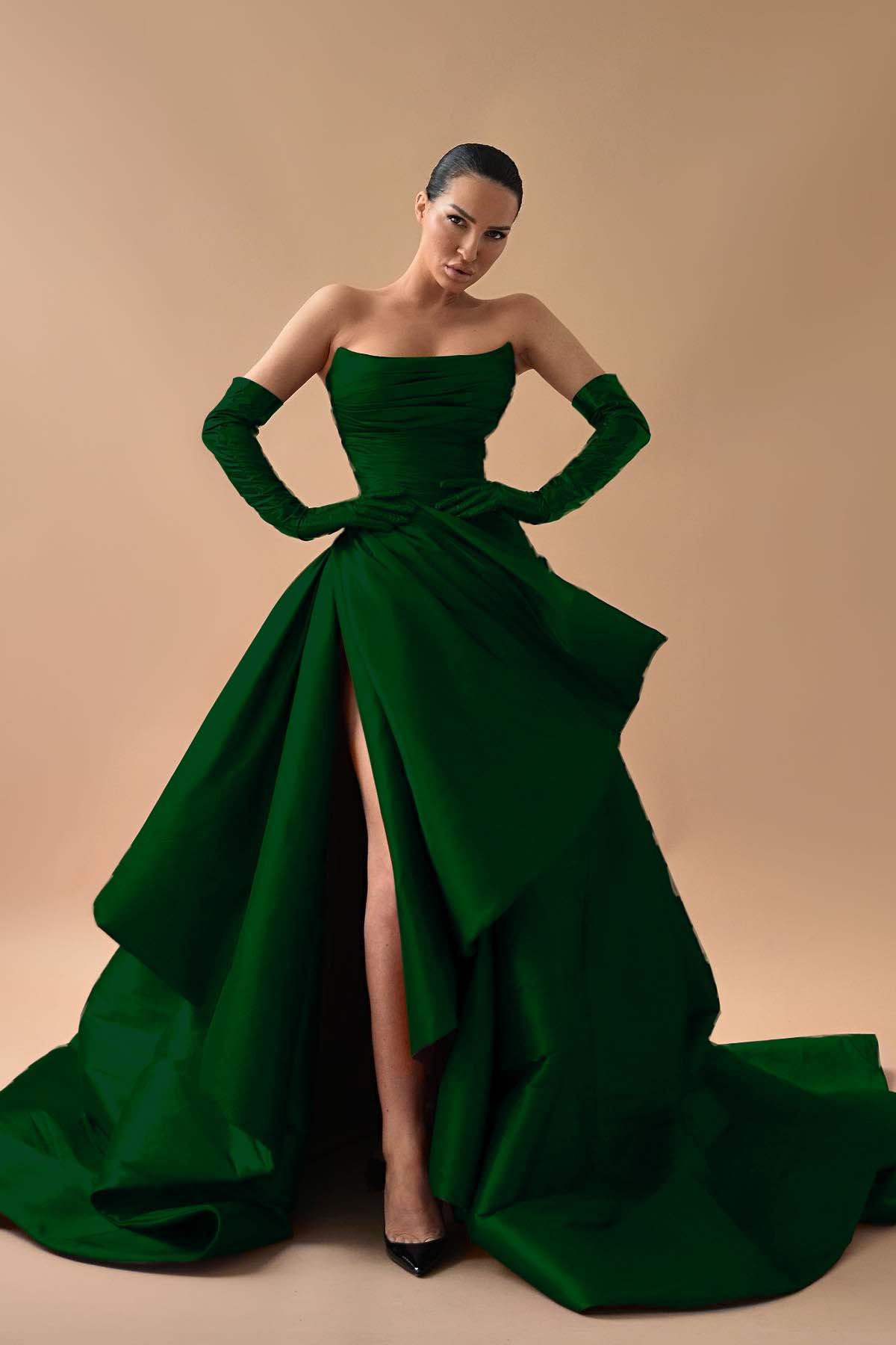 A Line Prom Dress Sleeveless Satin Strapless Formal Dress