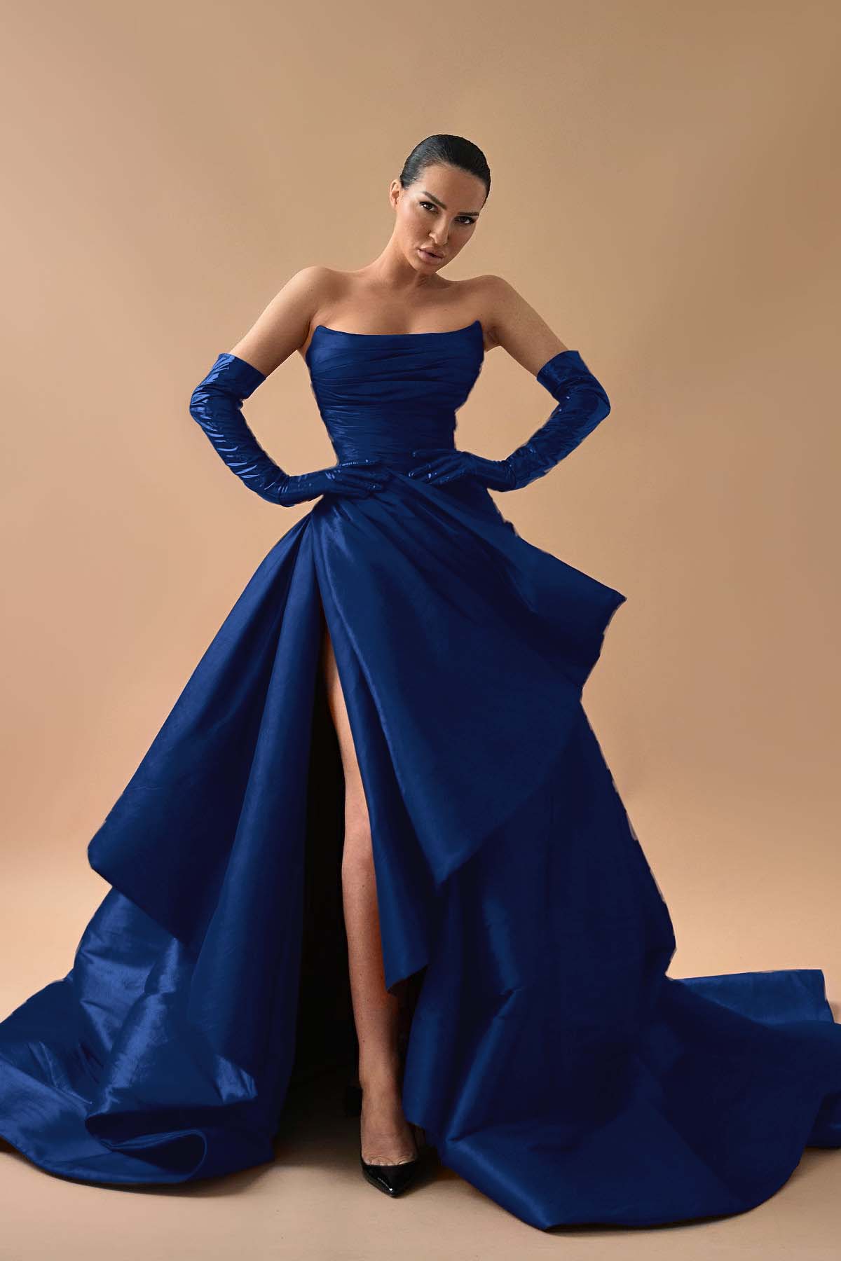 A Line Prom Dress Sleeveless Satin Strapless Formal Dress