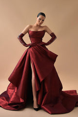 A Line Prom Dress Sleeveless Satin Strapless Formal Dress