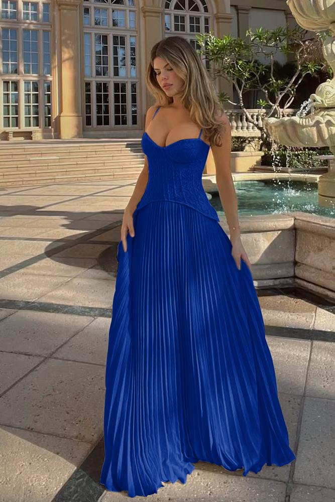 A Line Prom Dress Sleeveless Spaghetti Straps Formal Dress With Lace Appliques