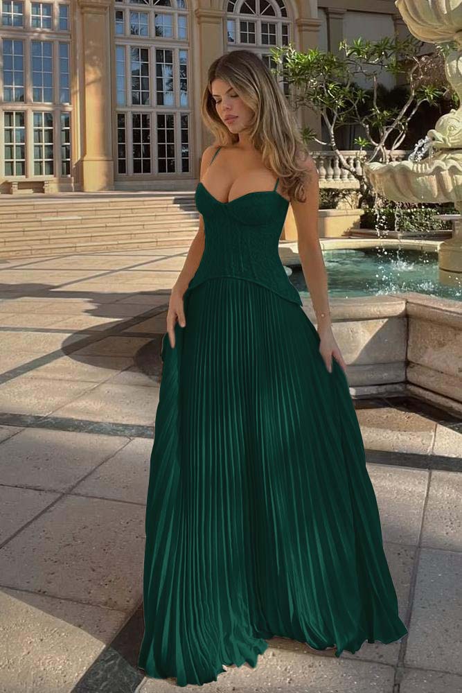 A Line Prom Dress Sleeveless Spaghetti Straps Formal Dress With Lace Appliques