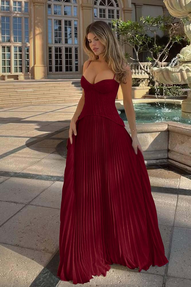 A Line Prom Dress Sleeveless Spaghetti Straps Formal Dress With Lace Appliques
