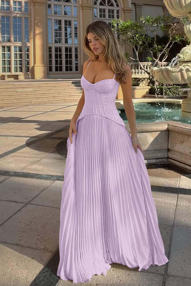A Line Prom Dress Sleeveless Spaghetti Straps Formal Dress With Lace Appliques