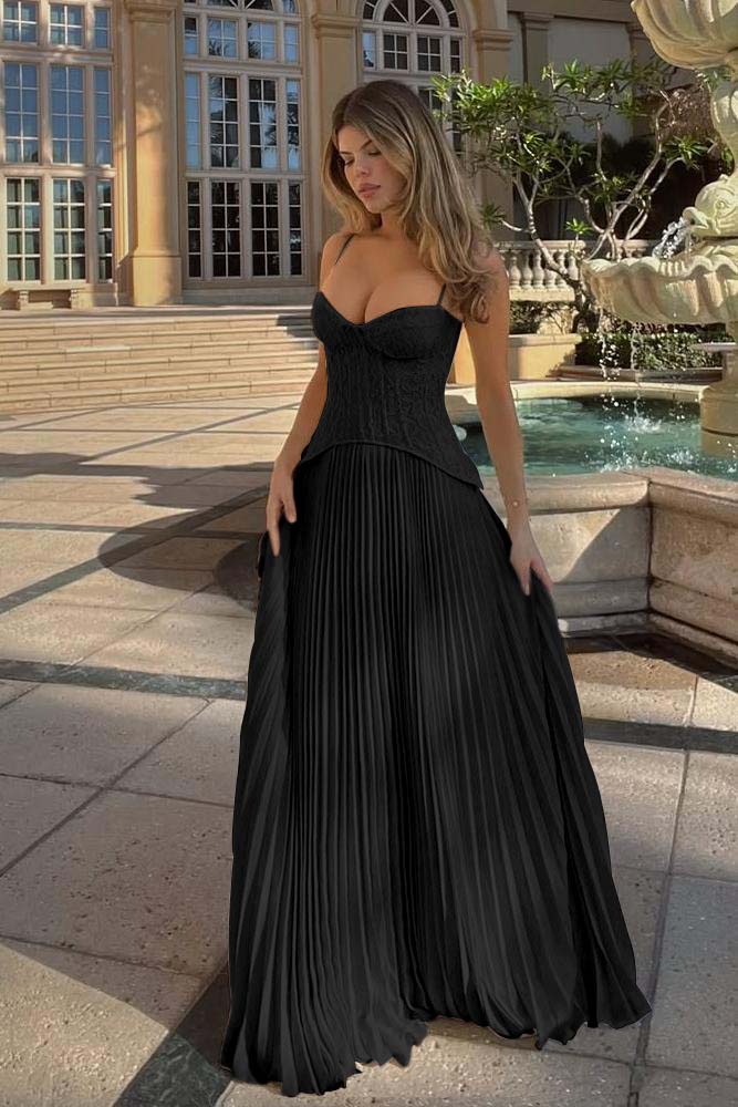 A Line Prom Dress Sleeveless Spaghetti Straps Formal Dress With Lace Appliques