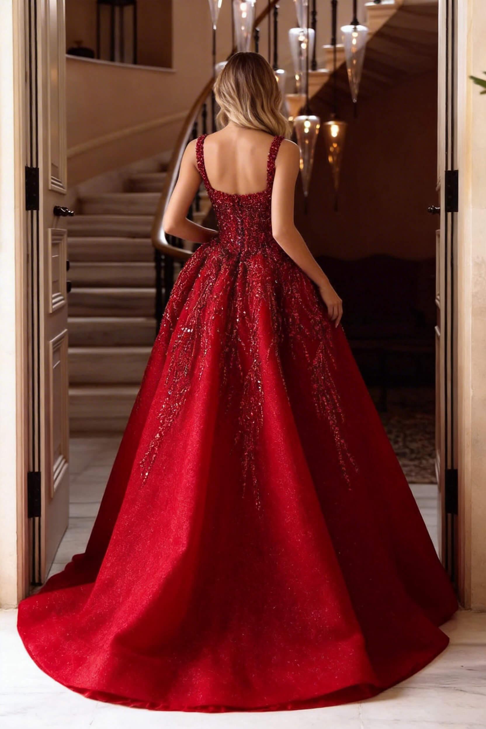 A Line Prom Dress Sleeveless Square Neck Formal Dress With Lace Appliques