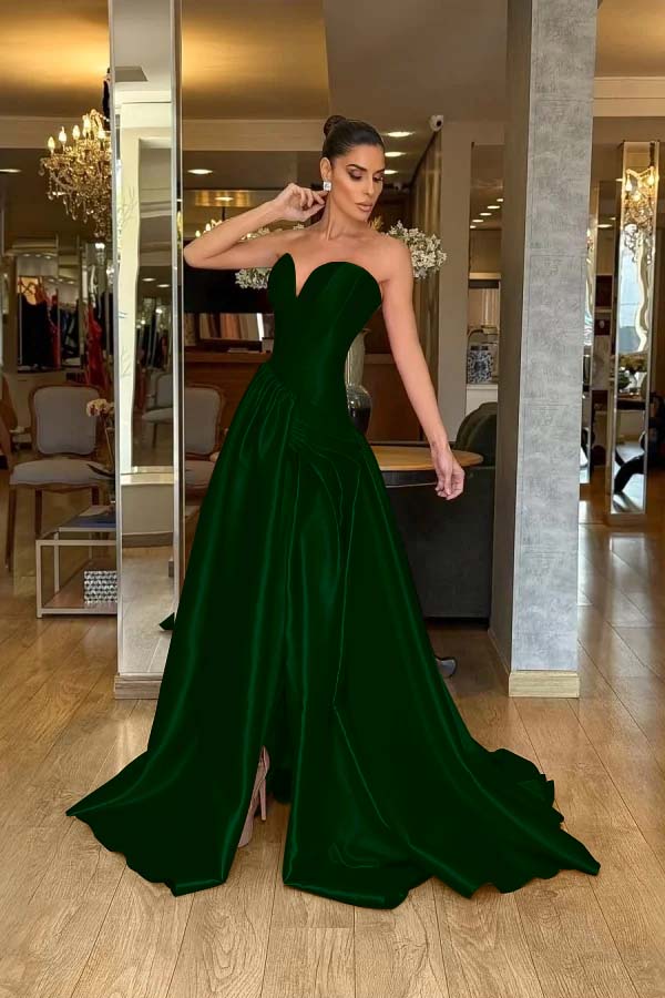 A Line Prom Dress Sleeveless Sweetheart Satin Formal Dress