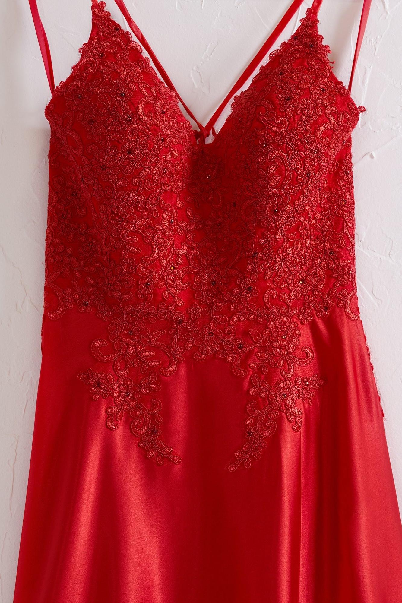 A Line Prom Dress Spaghetti Straps Corset Back Elegant Evening Dress with Split