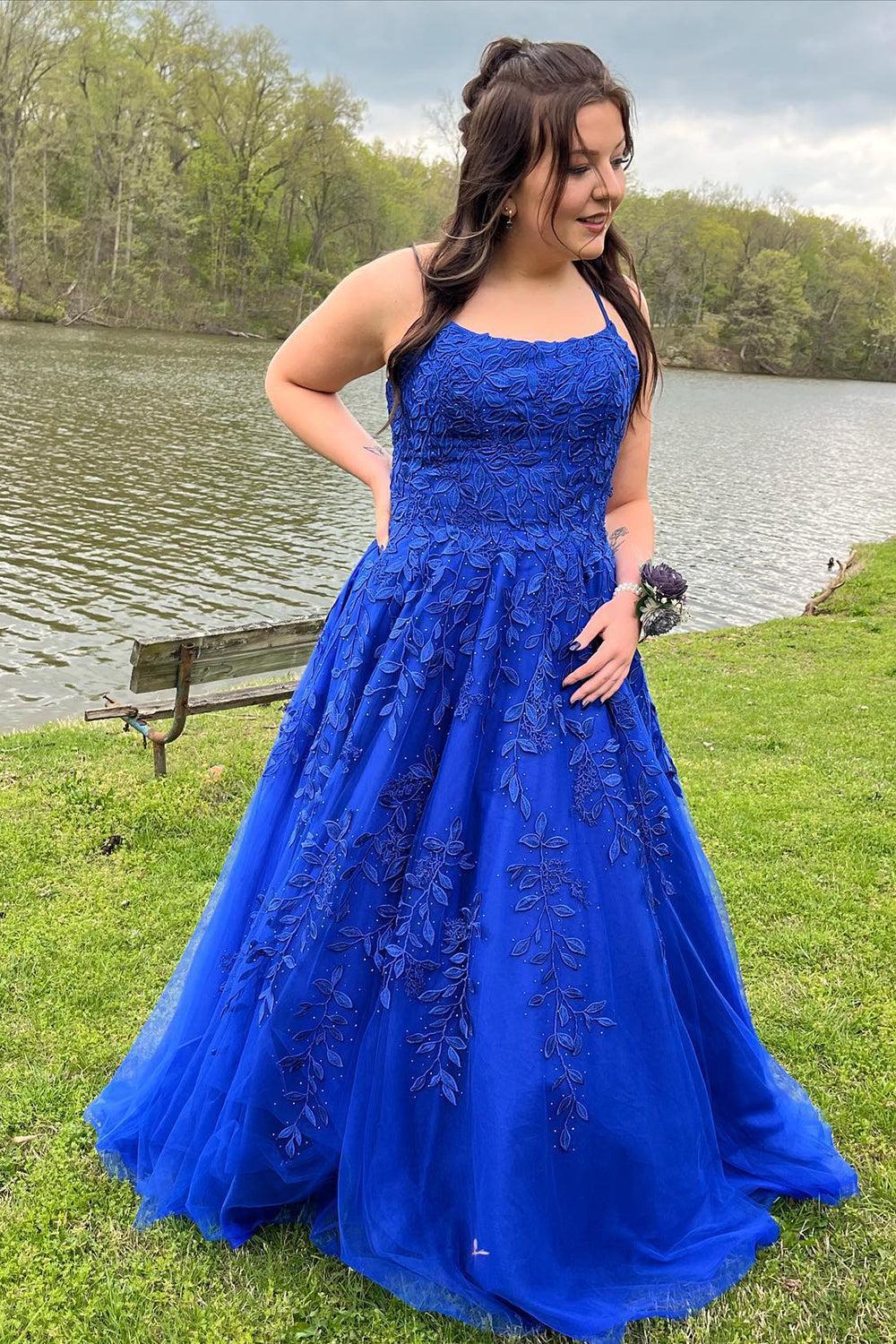 A-Line Prom Dress Spaghetti Straps Long Tulle Evening Dress