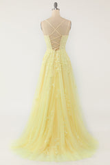 A-Line Prom Dress Spaghetti Straps Long Tulle Evening Dress