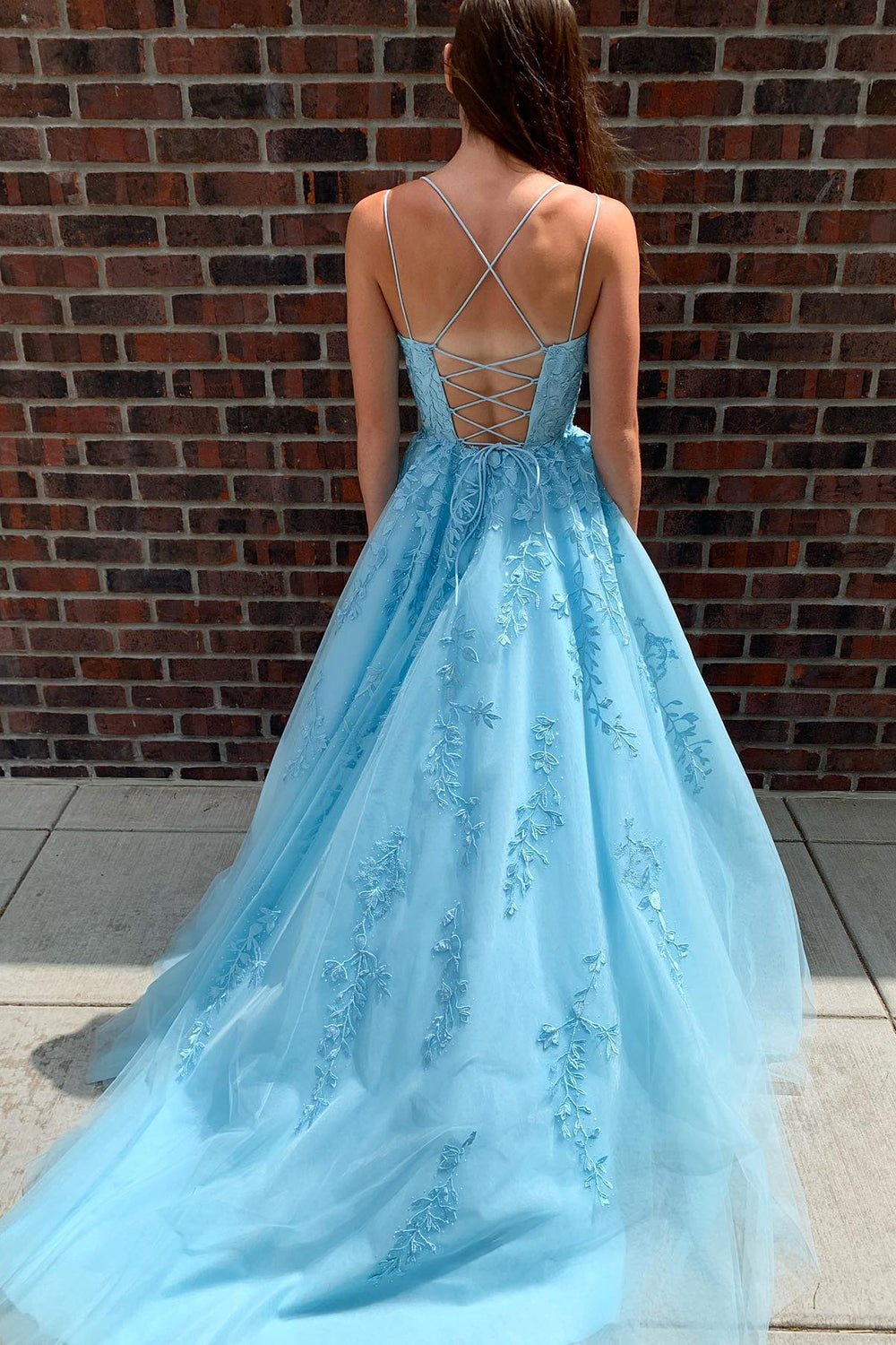 A-Line Prom Dress Spaghetti Straps Long Tulle Evening Dress