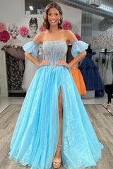 A Line Prom Dress Strapless Blush Corset Organza Evening Dress