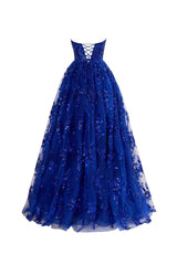 A Line Prom Dress Strapless Pleating Long Elegant Evening Dress With Appliques
