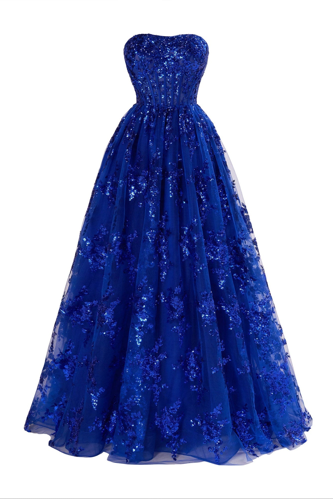A Line Prom Dress Strapless Pleating Long Elegant Evening Dress With Appliques