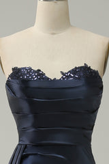 A Line Prom Dress Sweetheart Black Long Evening Dress with Split Front