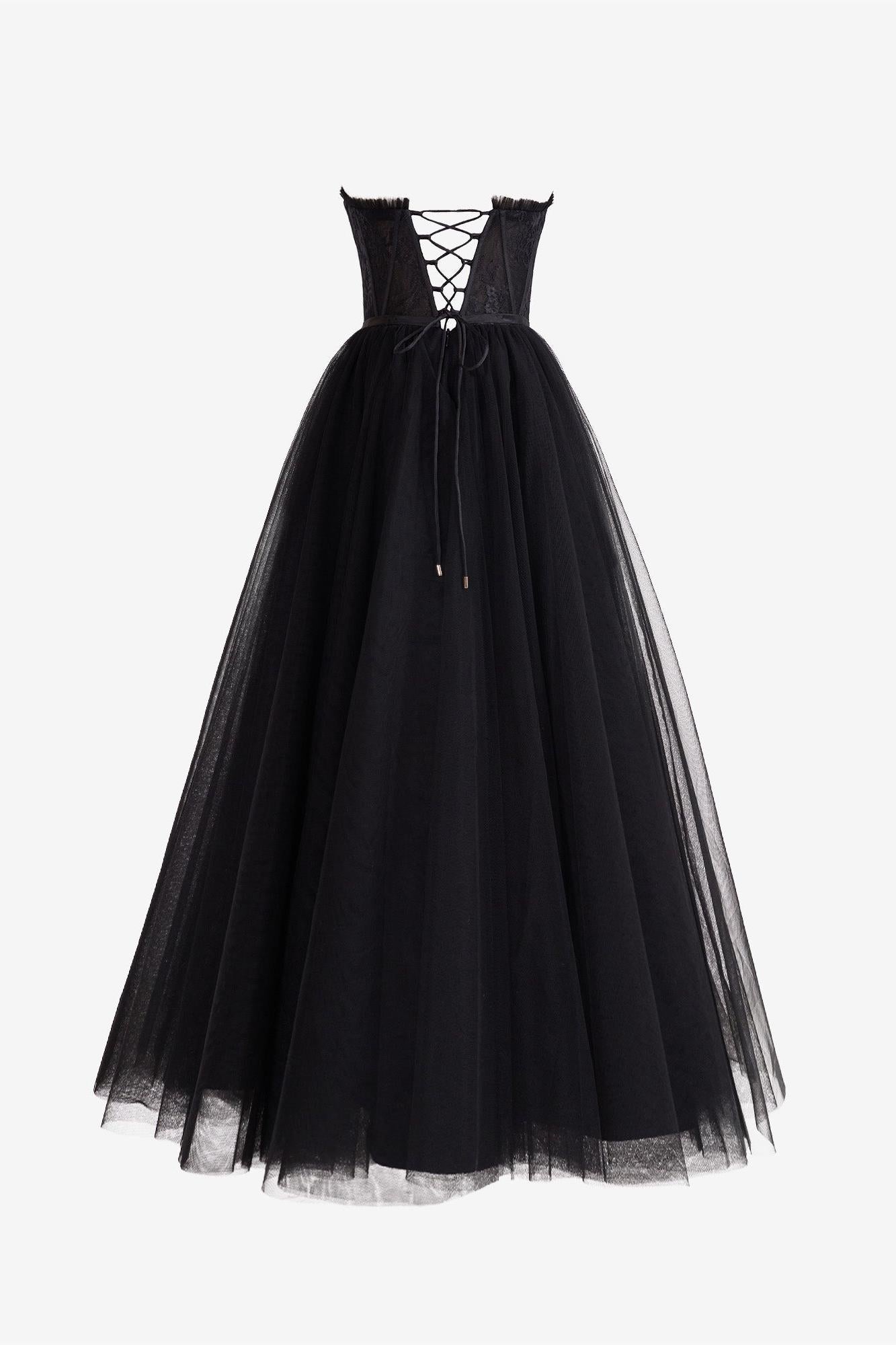 A Line Prom Dress Sweetheart Collar Corset Tulle Elegant Evening Dress with Split