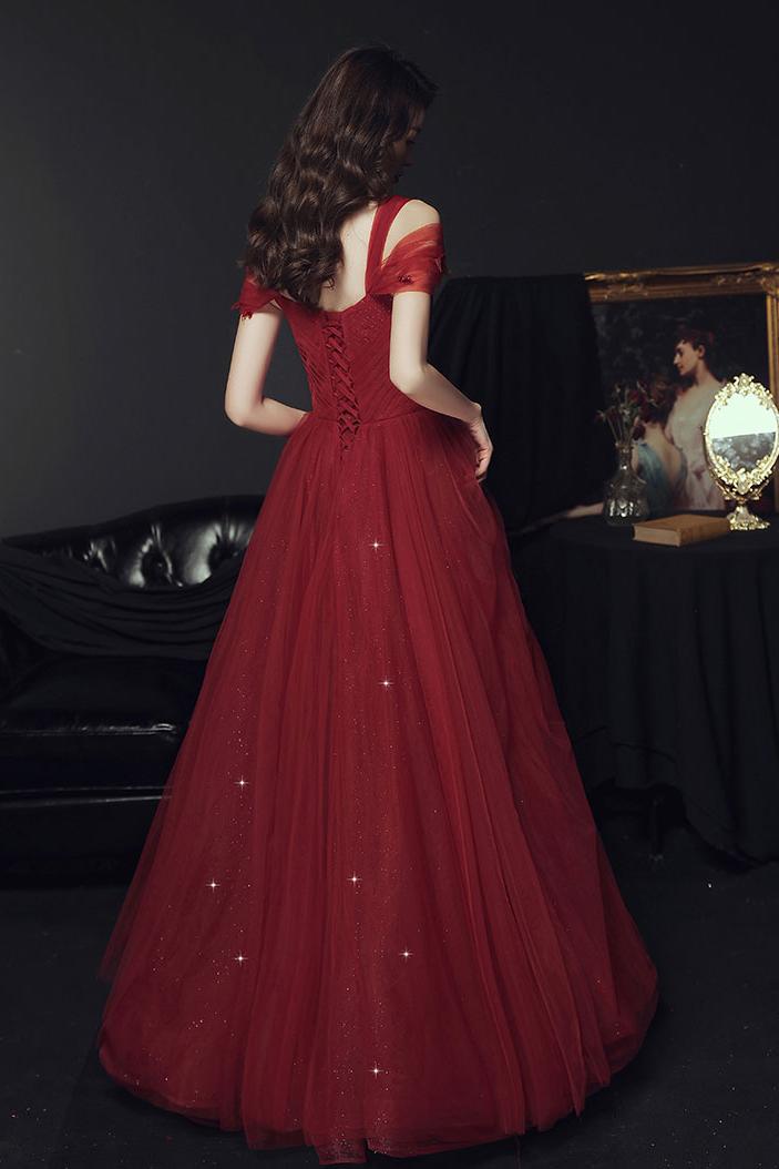 A Line Prom Dress Sweetheart Neck Burgundy Long Evening Dress