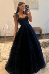 A Line Prom Dress Sweetheart Neck Dot Tulle Evening Dress