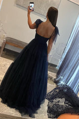 A Line Prom Dress Sweetheart Neck Dot Tulle Evening Dress