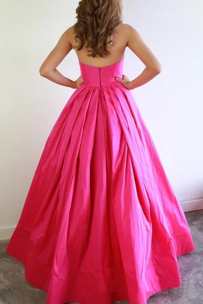 A Line Prom Dress Sweetheart Neck Fuchsia Prom Dress Satin Evening Dress