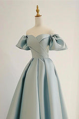 A Line Prom Dress Sweetheart Neck Satin Blue Long Formal Dress Evening Dress