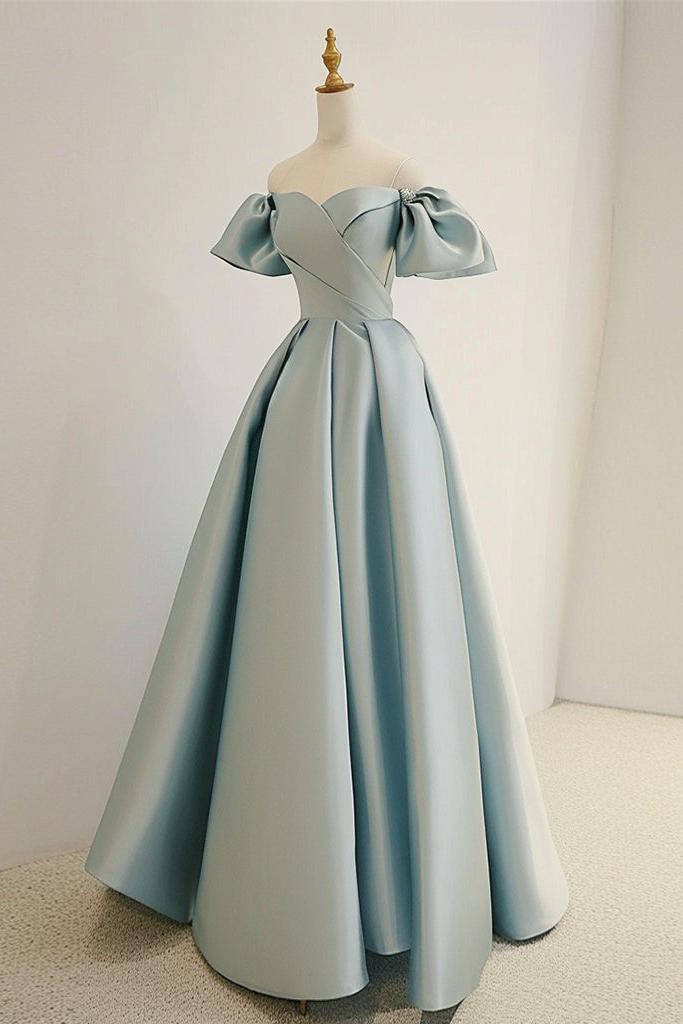 A Line Prom Dress Sweetheart Neck Satin Blue Long Formal Dress Evening Dress