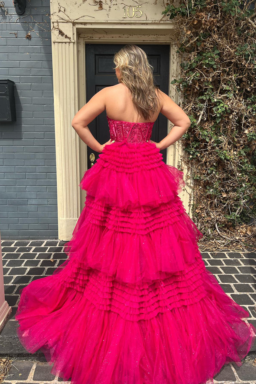 A Line Prom Dress Sweetheart Neck Tiered Long Tulle Evening Dress